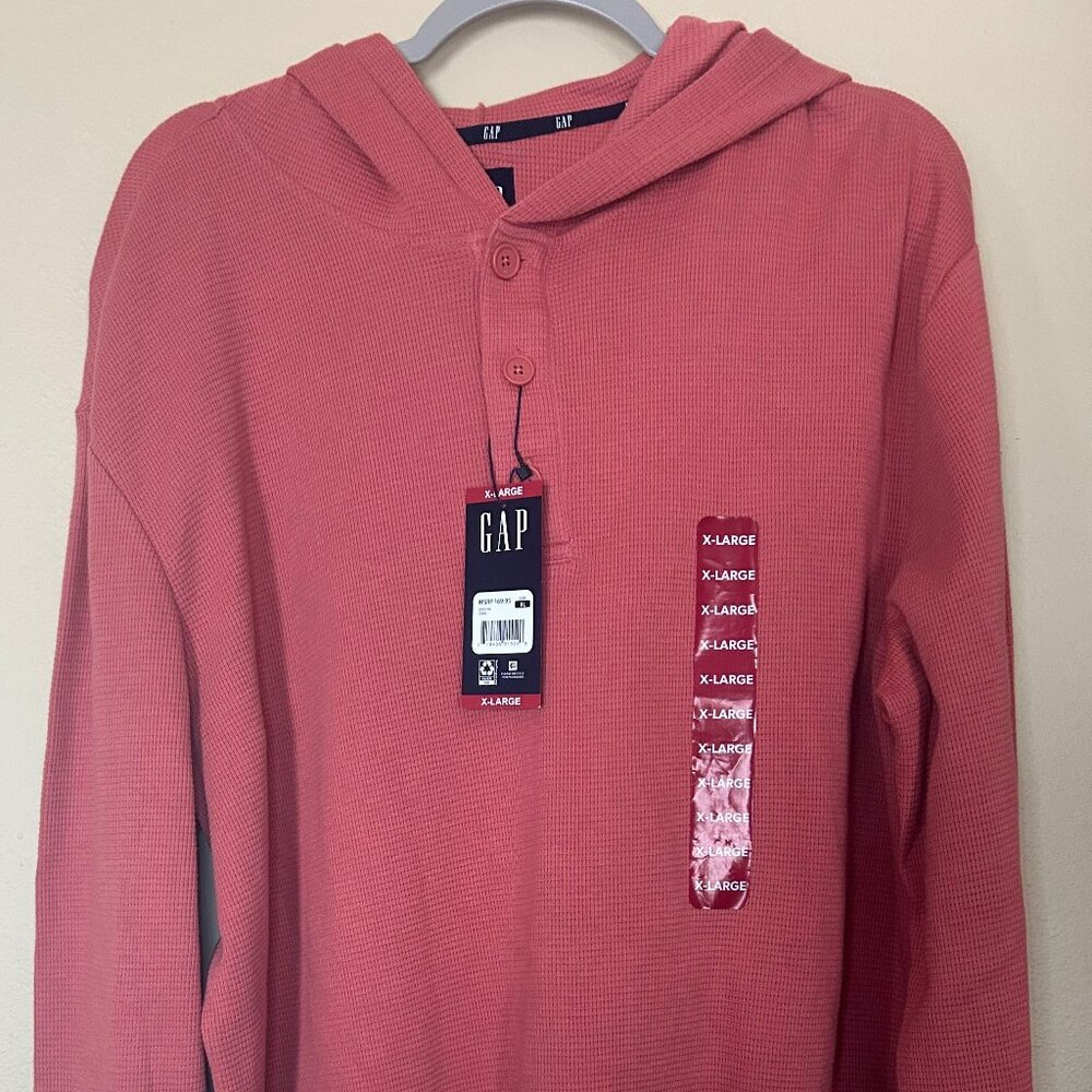 Gap Waffle Henley Hoodie Shirt Men Size XL Long Sleeve Pullover Casual NWT